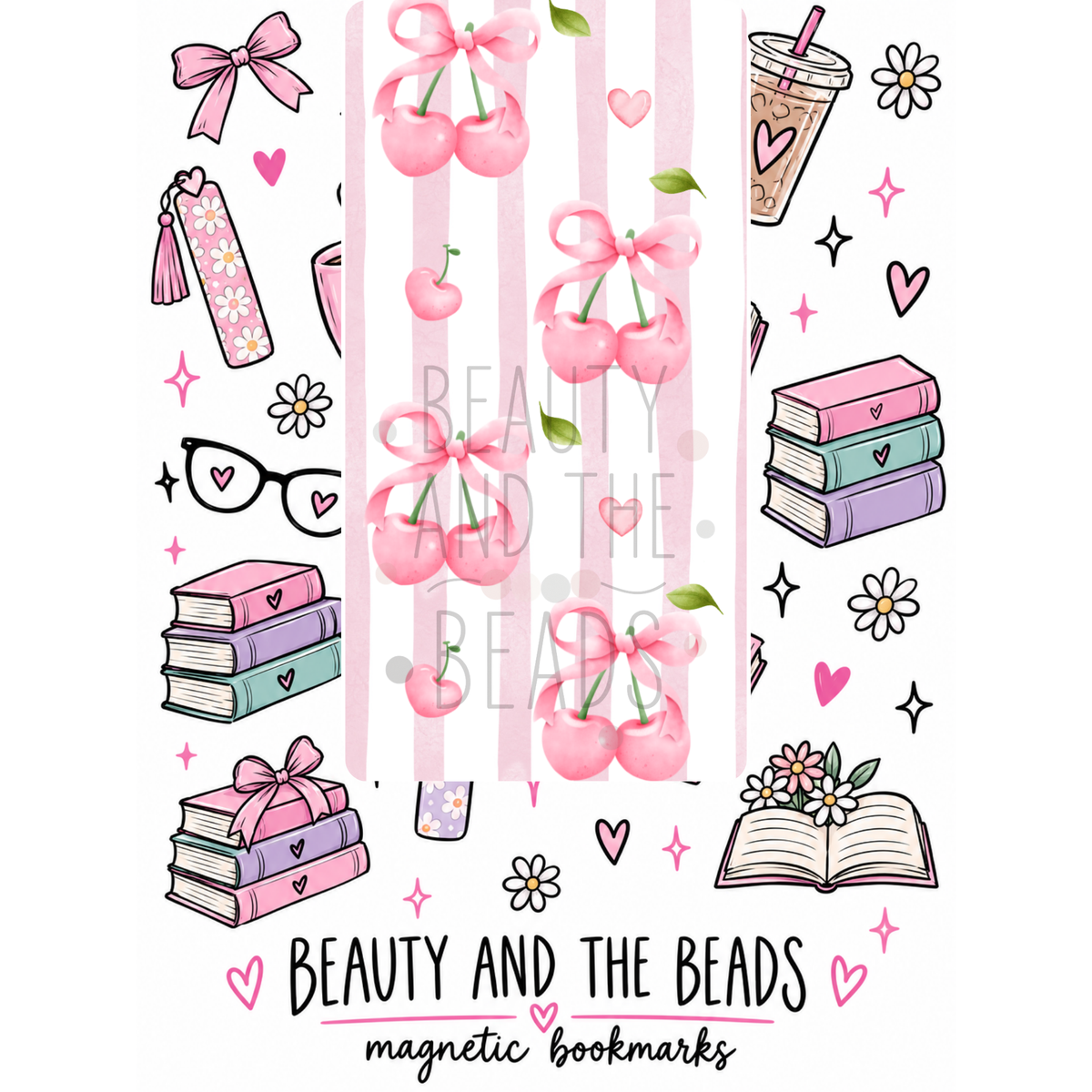 Striped Cherry Bows - Magnetic Bookmark