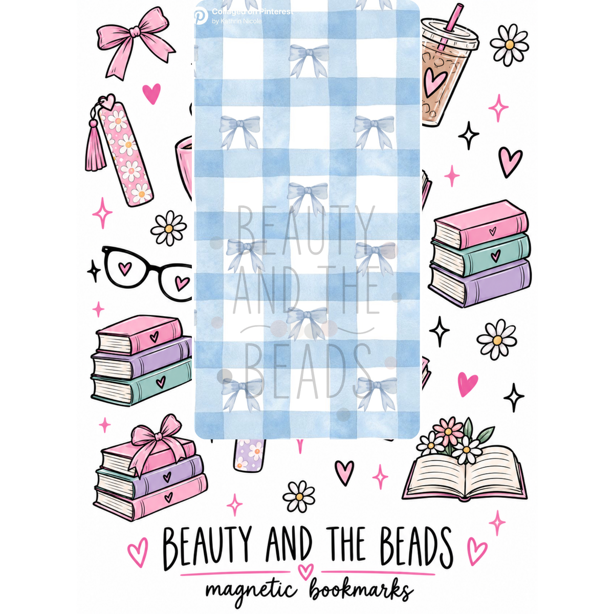 Blue Bow Gingham - Magnetic Bookmark