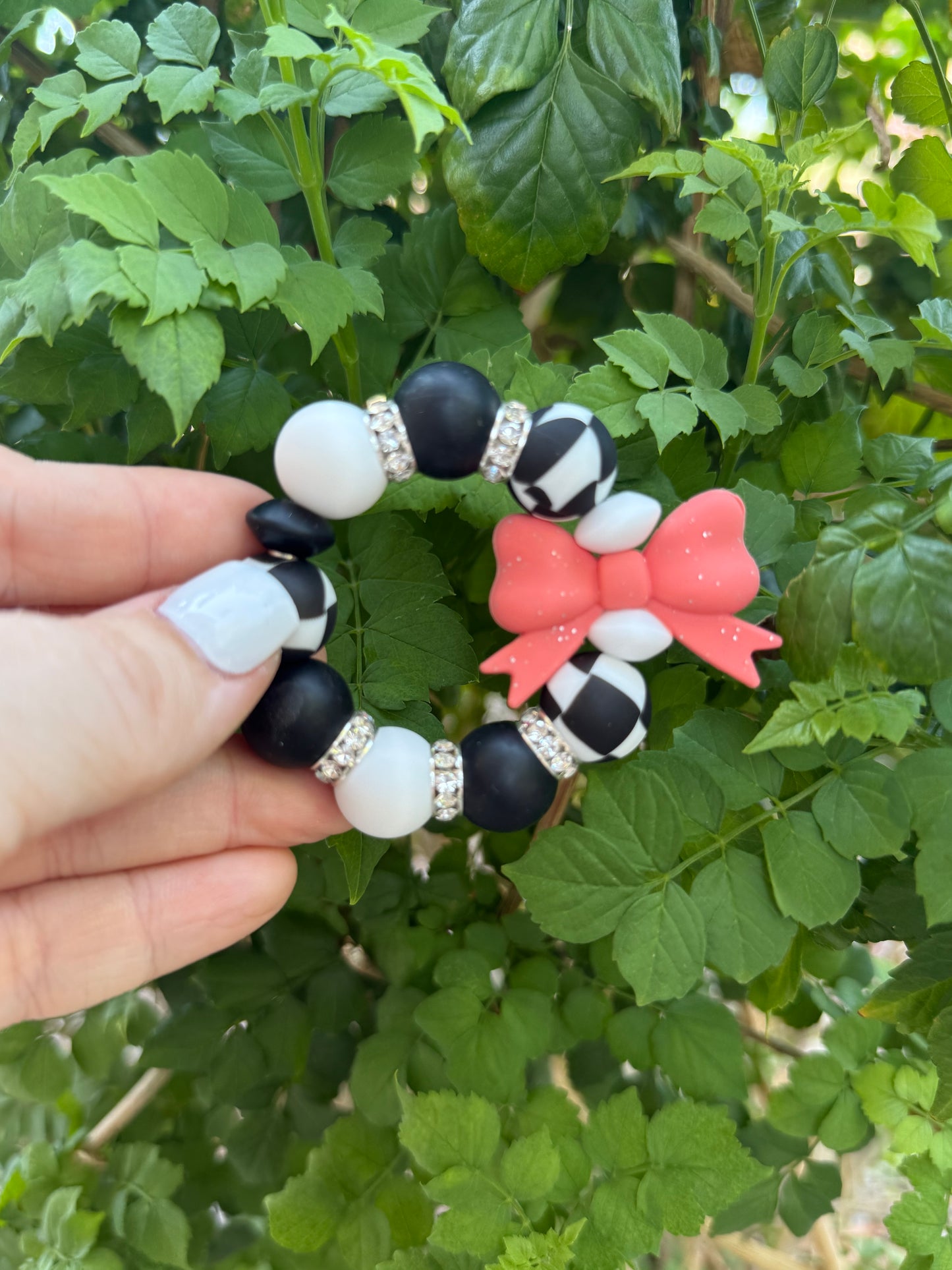 Checkered + Pink Bow - Cup Charm
