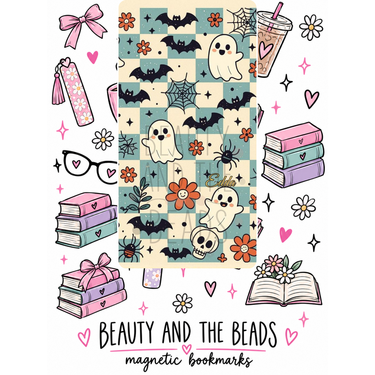 Blue Checkered Ghosties - Magnetic Bookmark