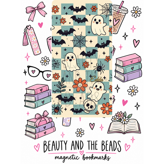 Blue Checkered Ghosties - Magnetic Bookmark