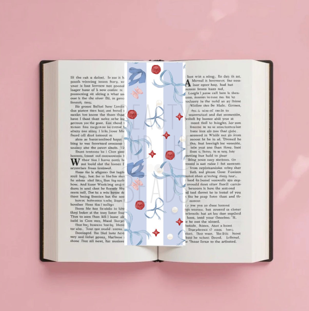 Blue Stripe Bow - Bookmark